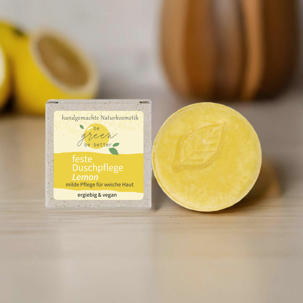Feste Dusche Body Bar Lemon (Feste Duschpflege) in Graspapier Karton