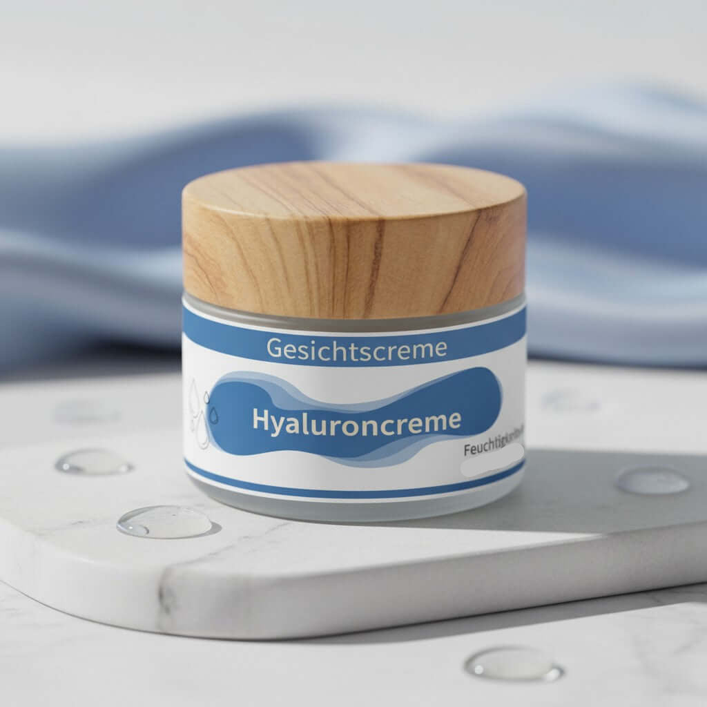 Handgemachte Hyaluron Gesichtscreme mit Hyaluronsäure und Squalan für trockene und feuchtigkeitsarme Haut im Glastiegel