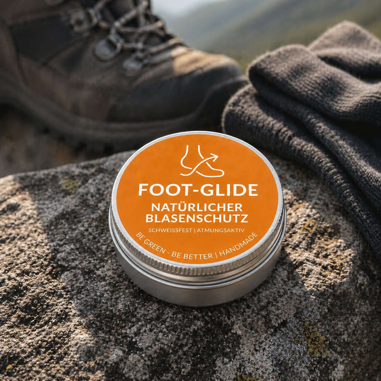 Foot Glide in Aluminiumdose gegen Reibung und Blasen beim Wandern und Sport