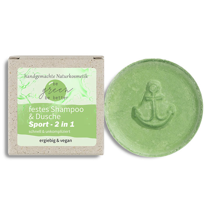 2 in 1 festes Shampoo und Dusche Body Bar Sport in Graspapier Karton